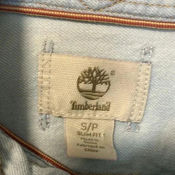 Timberland  light denim pearl snap button down shirt - Picture 2 of 7